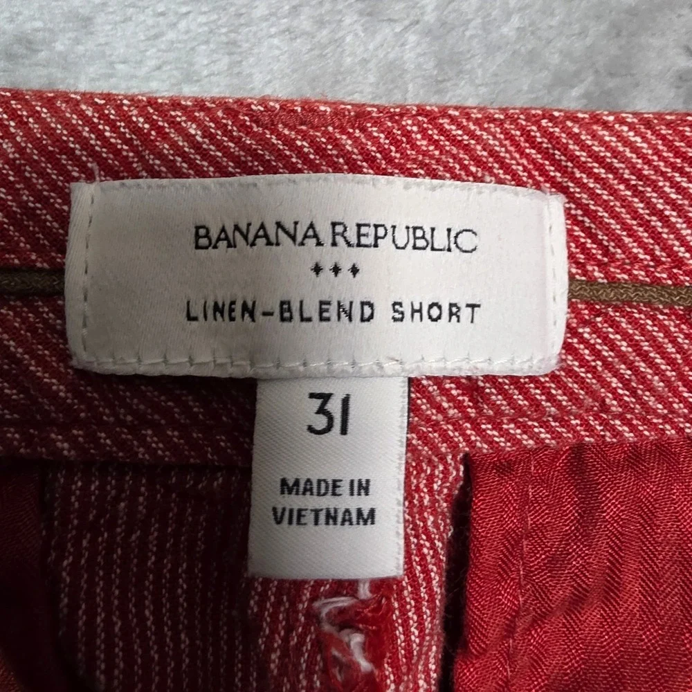 Banana Republic Mens Red White Striped Linen Cotton Blend Shorts Size 31